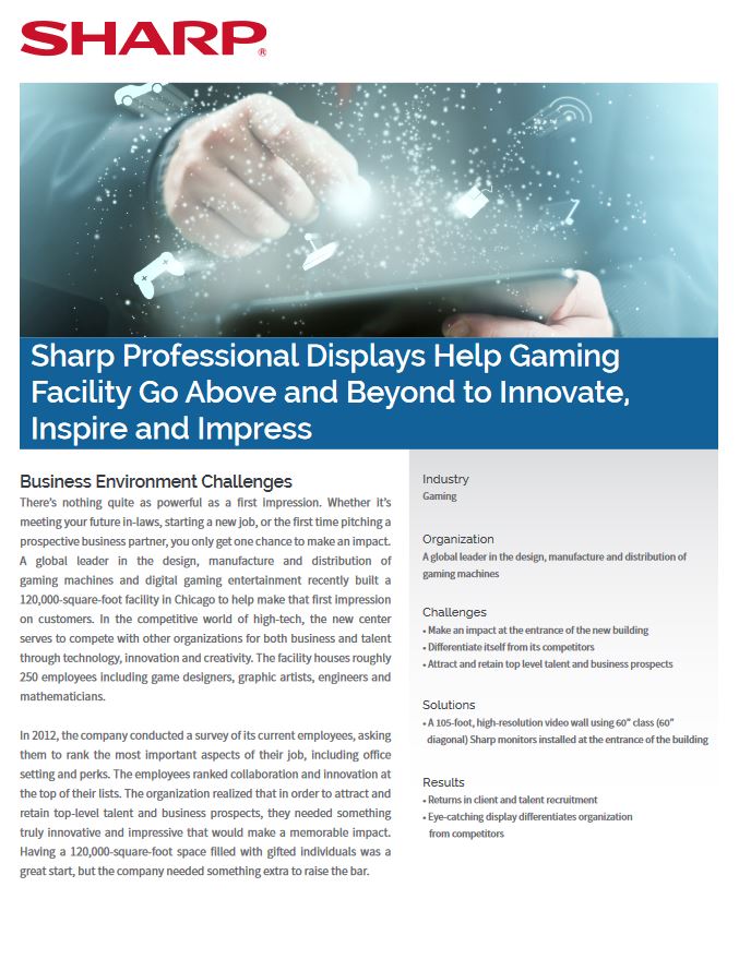 Displays Help Gaming Facility, Sharp, Advanced Office Copiers, Cleveland, Akron, Ohio, OH, Copier, Printer, MFP, Sharp, Kyocera, KIP, HP, Brother