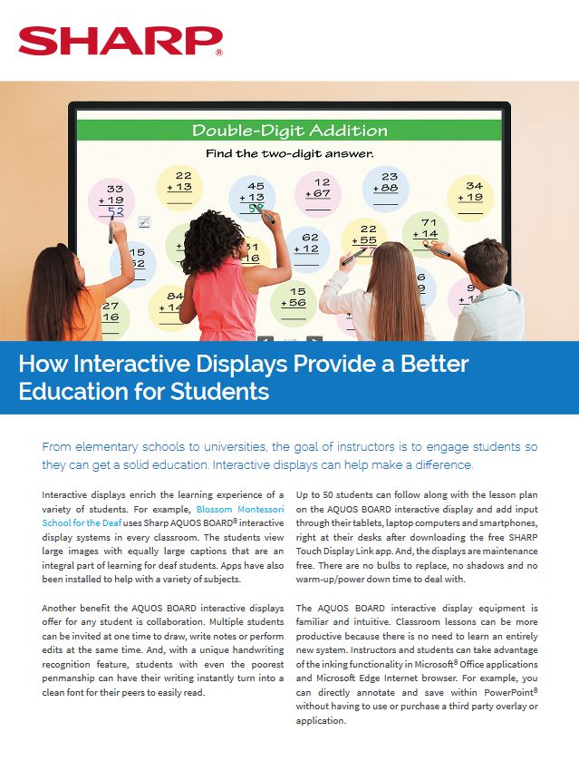 How Interactive Displays Provide Better Education, Sharp, Advanced Office Copiers, Cleveland, Akron, Ohio, OH, Copier, Printer, MFP, Sharp, Kyocera, KIP, HP, Brother