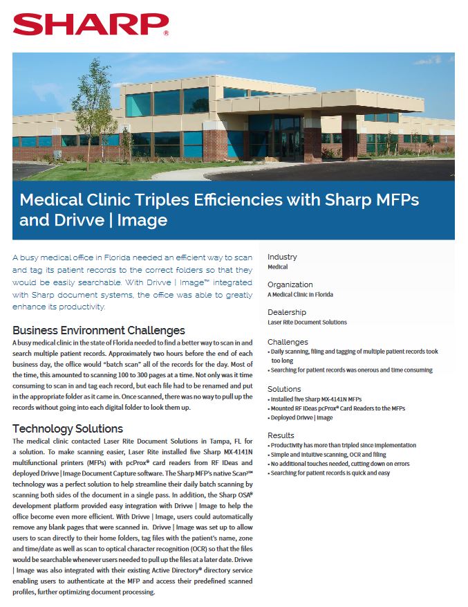 Medical Clinic Case Study Pdf Cover, Sharp, Advanced Office Copiers, Cleveland, Akron, Ohio, OH, Copier, Printer, MFP, Sharp, Kyocera, KIP, HP, Brother