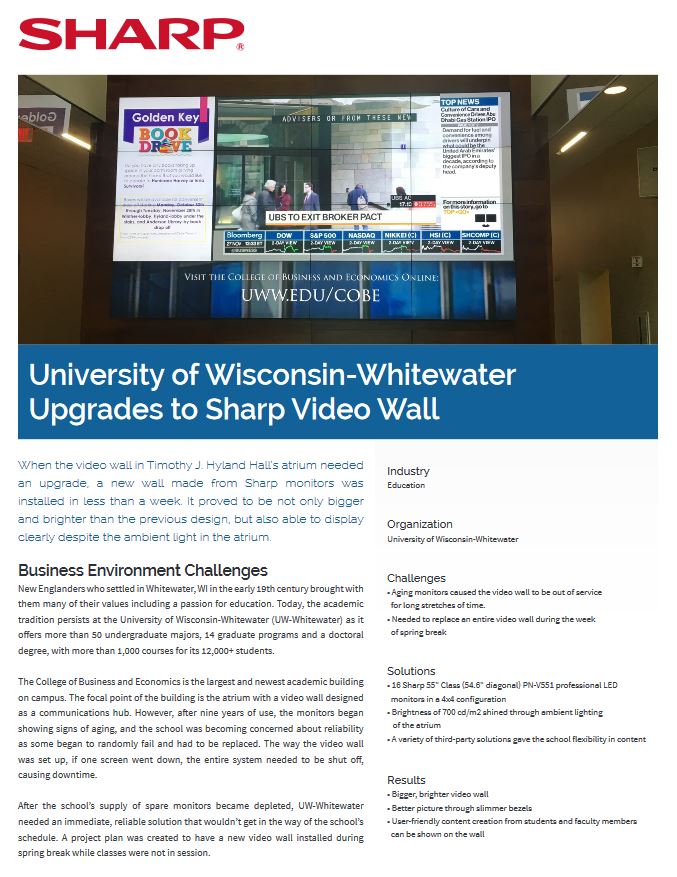 University Of Wisconsin Video Wall Case Study, Sharp, Advanced Office Copiers, Cleveland, Akron, Ohio, OH, Copier, Printer, MFP, Sharp, Kyocera, KIP, HP, Brother